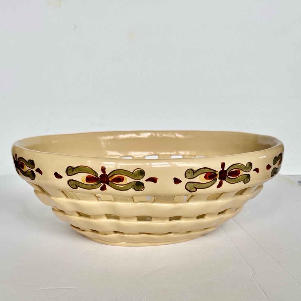 ARTIMINO Earthenware Basket Weave Bowl Cream Tuscan Hand Painted Portugal Made